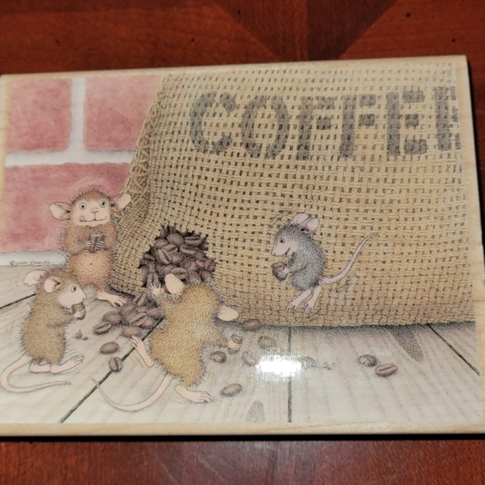 STAMPABILITIES MORNING JUMP START COFFEE HOUSE MOUSE RUBBER STAMP‎ EUC L4748 4x5